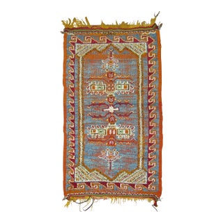 Blue Orange Vintage Moroccan Mini Rug For Sale