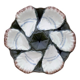 French Majolica Oyster Plate Longchamp, Circa 1900 For Sale