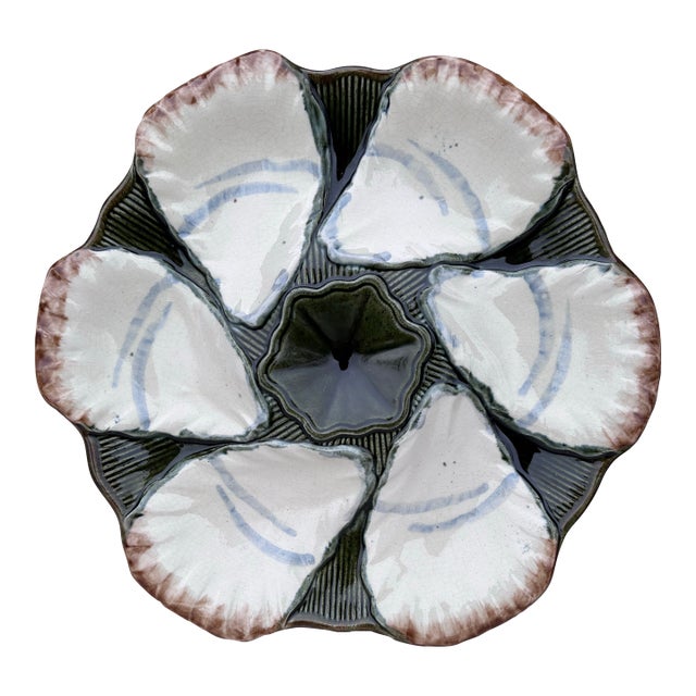 French Majolica Oyster Plate Longchamp, Circa 1900 For Sale