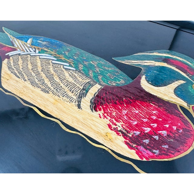 Large 18” Vintage Couroc of Monterey Hand-Inlaid Wood Duck Tray - Collector Grade For Sale - Image 9 of 16