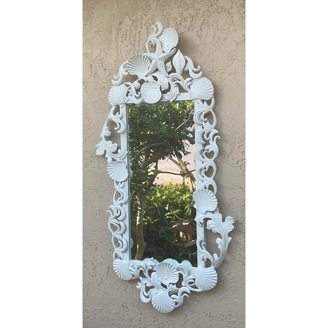 Mid-Century Modern White Iron Sea Shell Mirror For Sale - Image 3 of 12