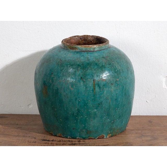 Antique Green Enameled Vase For Sale - Image 4 of 5