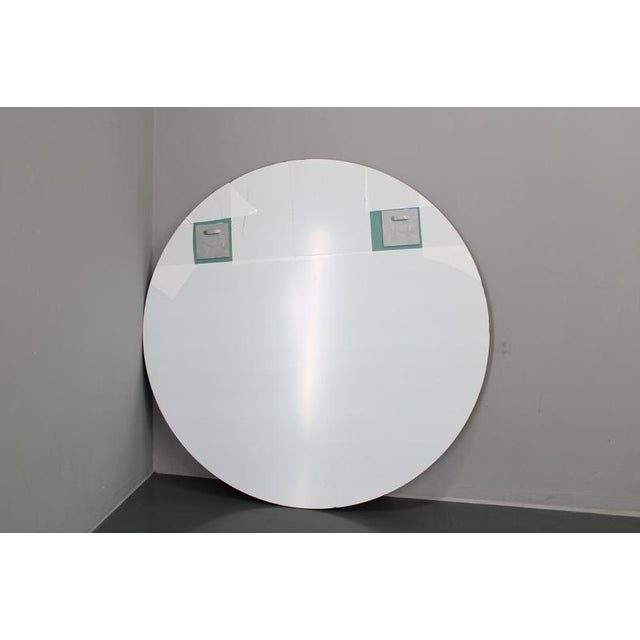 Large Italian Smoke-Tinted Round Mirror with White Geometric Segment, 1980s For Sale - Image 6 of 9