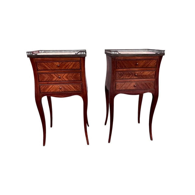 Late 19th Century Marble Top Gallery French Italy 3 Drawer Stands, Pair For Sale - Image 4 of 18