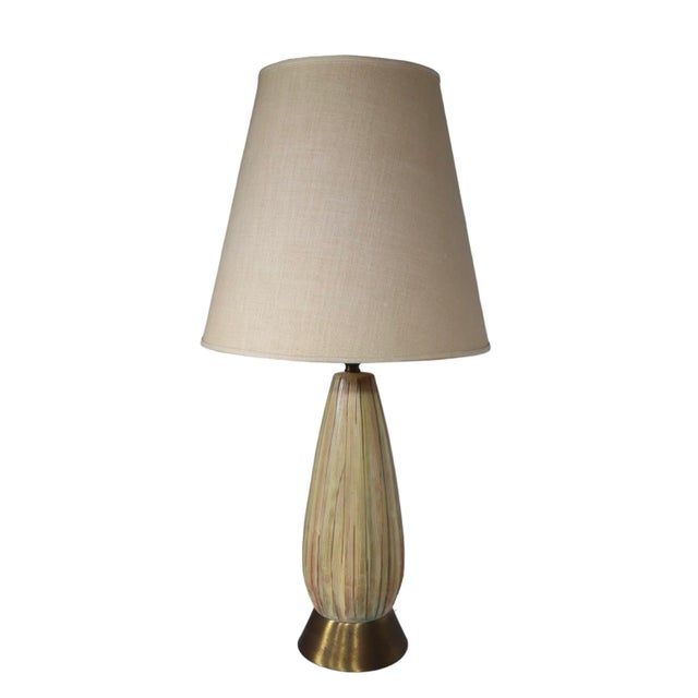 Cream Mid Century Ceramic Table Lamp in Textured Polychrome Surface C 1950's For Sale - Image 8 of 9