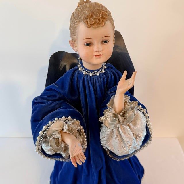 Textile Large Vintage Victorian Style Christmas Angel Figurine in Royal Blue Velvet For Sale - Image 7 of 10