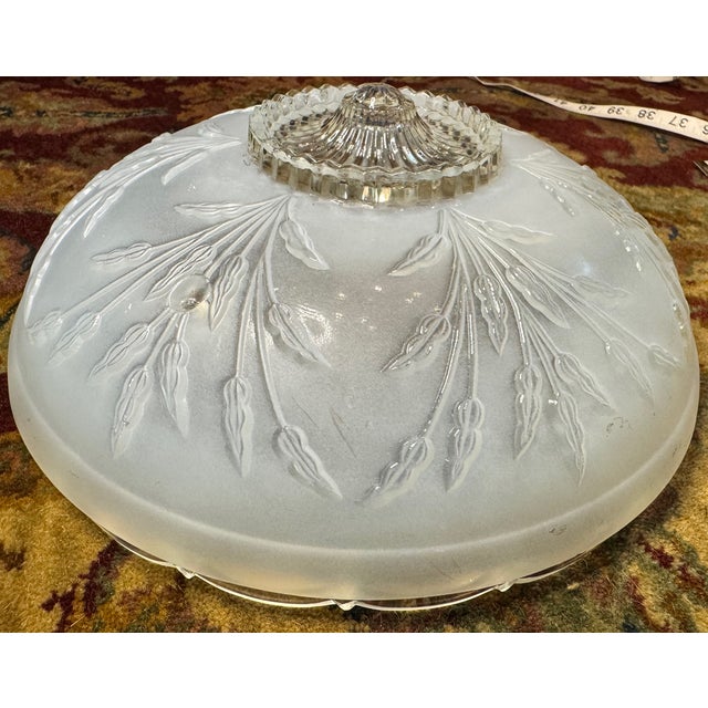 Vintage Frosted Glass Flush Mount Ceiling Light Shade With Prismatic Center – Etched Botanical Motif, 10” For Sale - Image 14 of 14