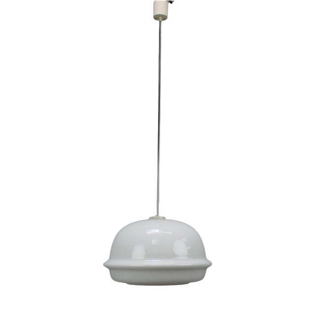 Czechoslovakian Space Age Pendant Lamp in Opaline Milk Glass, 1970s For Sale