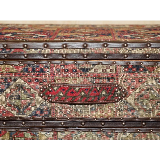 Vintage Kilim & Brown Leather Chest of Drawers For Sale - Image 6 of 18