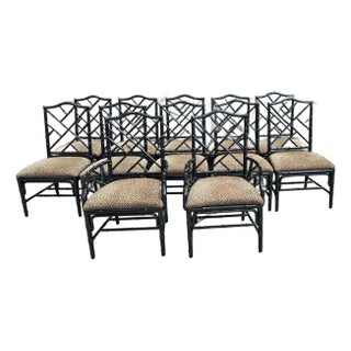 Faux Bamboo Black Lacquered Tommy Bahama Home Island Estate Ceylon Chairs - Set of 6 For Sale