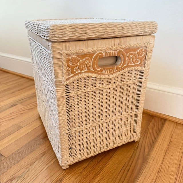 Vintage White Wicker Hamper Storage Chest Jamaican Collection For Sale - Image 10 of 10