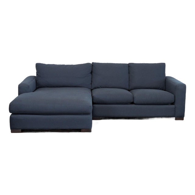 Room and Board Dark Blue Sectional Sofa With Chaise For Sale