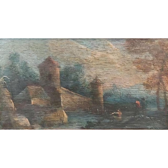 Baroque Pair of Flemish Cabinet Landscapes, Oil on Oak Panel, 17th Century. For Sale - Image 3 of 10
