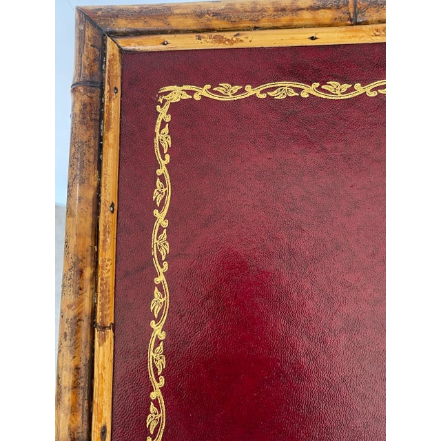 Wood 19Th. C. Tortoiseshell Bamboo Table With Red Tooled Leather Top For Sale - Image 7 of 11