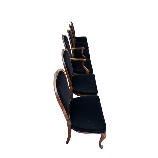 French Provincial Mid 20th Century Set of Six French Provincial Chairs With Black Velvet Upholstery For Sale - Image 3 of 11