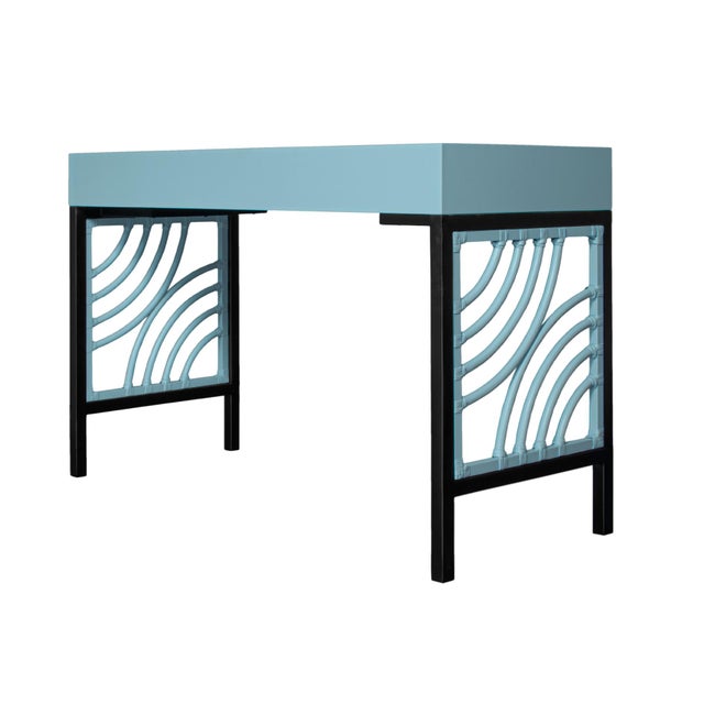 Swirl Writing Desk - Pool Blue For Sale In West Palm - Image 6 of 9