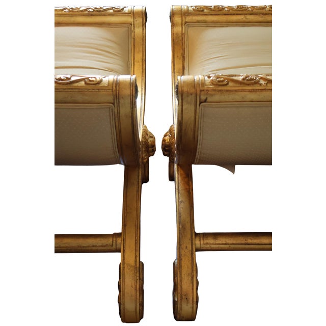 Gold Henredon Custom Giltwood Lion-Mask Curule Benches - Pair For Sale - Image 8 of 18