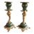 Antique Ornate Brass & Etched Enamel Baroque Rococo Revival Candle Holders For Sale
