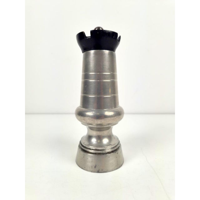 Wood French Chess Tower Pewter Spice Mill, 1960 For Sale - Image 7 of 7