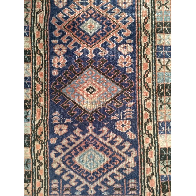 Vintage Persian Kurdish Area Rug, Hand-Knotted Wool, Geometric Medallion Pattern, Blue & Ivory, 2x4 For Sale - Image 4 of 8