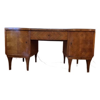 Vintage Art Deco Desk With Glass Topper For Sale