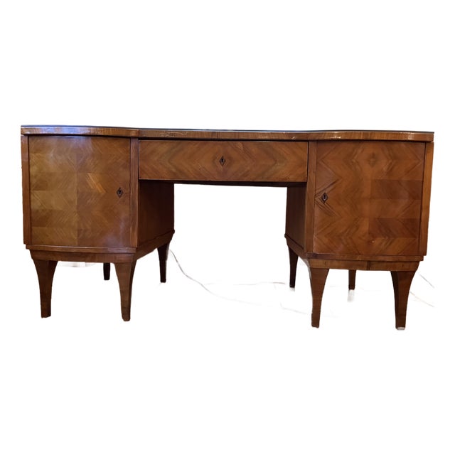 Vintage Art Deco Desk With Glass Topper For Sale