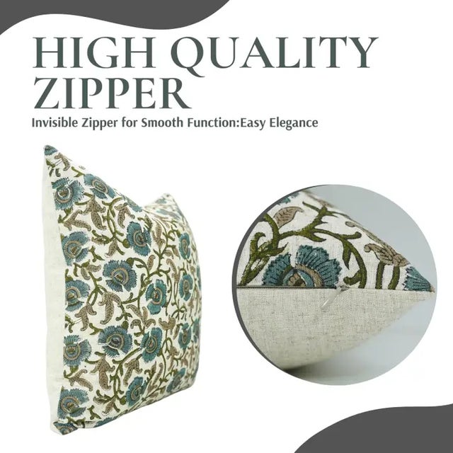 Art Deco Fabdivine Handcrafted Block Print Cushion Cover 20x20 Inch Viscose Linen-Vasundhra For Sale - Image 3 of 4