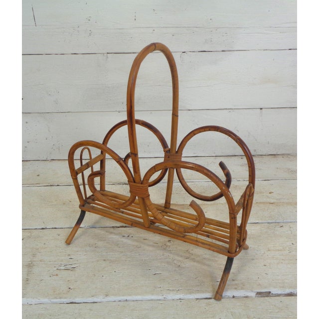 Bamboo and Wicker Magazine Rack with Scrolls, 1960s For Sale - Image 10 of 10