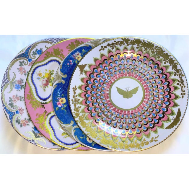 English Enameled Pink and Blue Tin English Plates - Set of 4 For Sale - Image 3 of 5