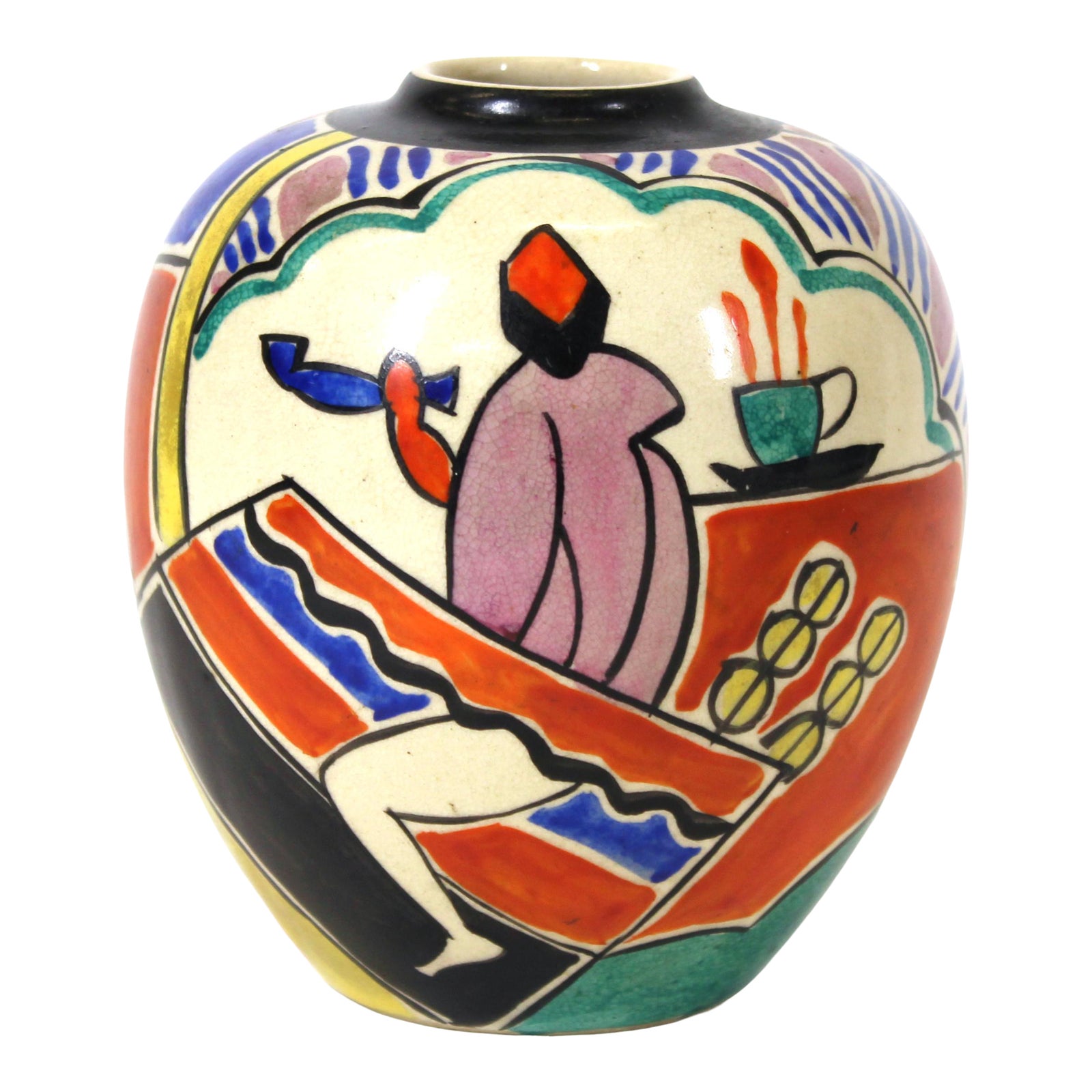 Japanese Art Deco Painted Ceramic Vase Chairish