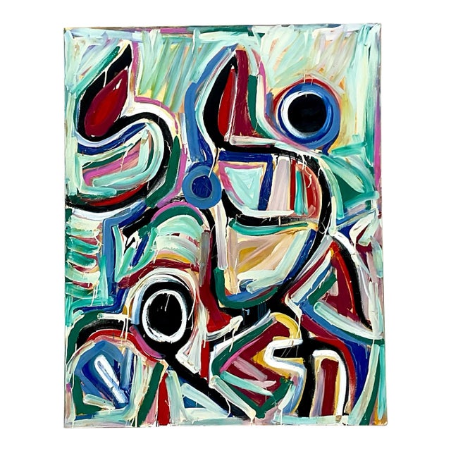 Vintage Terry Frid Oil on Canvas Multicolor Abstract Painting For Sale