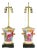 Vintage Floral Hand-Painted Brunschwig & Fils Wooden Table Lamps With Green Faux Marble Bases - a Pair For Sale
