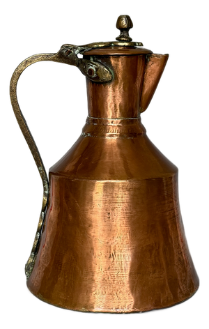 Georgian Hand-Hammered Copper Pitcher with Hinged Lid and Brass Mounts, 1800s