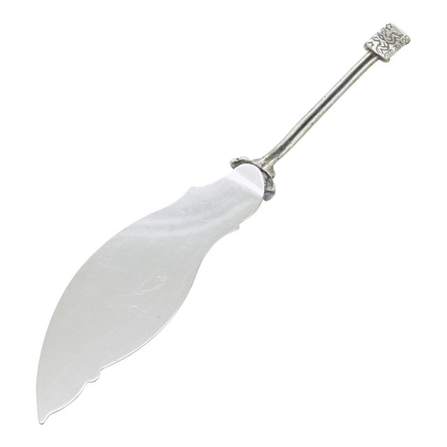 Vintage Italian Handmade Genuine Silver Butter Knife With Flower Design For Sale