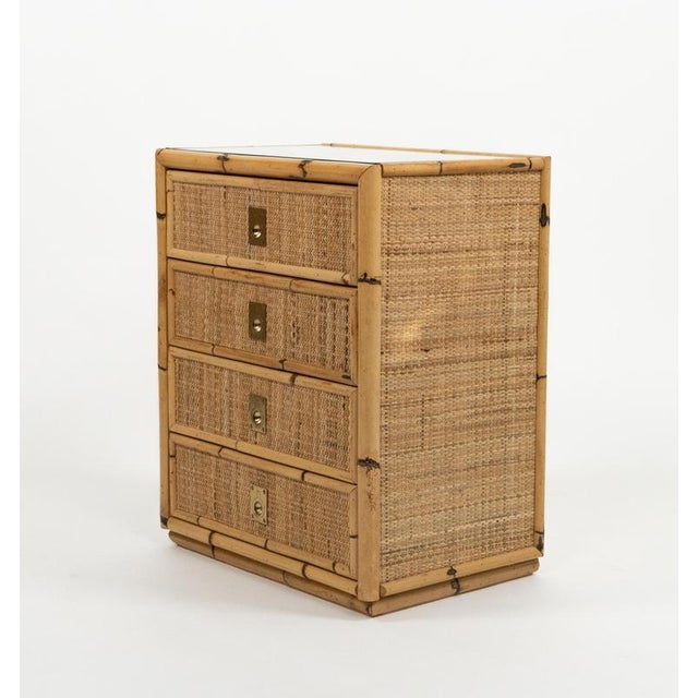 Mid-Century Modern Rattan and Brass Chest of Drawers, Italy, 1970s For Sale - Image 10 of 16