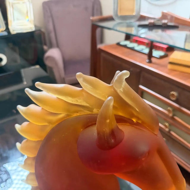1990s Modern Amber and Brown Heavy Murano Glass Sculpture of an Horse Head 4 For Sale - Image 10 of 12
