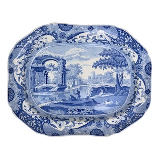 Antique Early 19th Century English Chinoiserie Spode Blue and White Platter For Sale