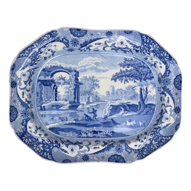 Antique Early 19th Century English Chinoiserie Spode Blue and White Platter For Sale