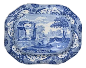 Antique Early 19th Century English Chinoiserie Spode Blue and White Platter