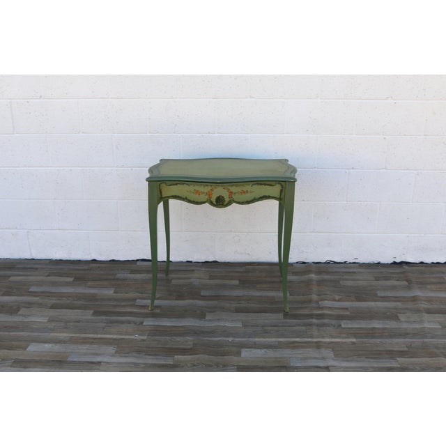 Beautiful vintage French Provincial style writing table, circa 1950s, crafted from solid wood and finished in a charming...