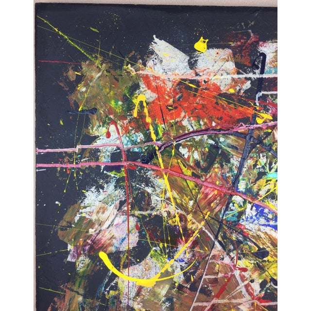 Black 20th Century Abstract Painting, Oil on Board, Mid-Century Modern For Sale - Image 8 of 13