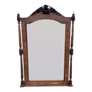 Antique Rococo Revival Crested Carved Oak Wall Mirrior