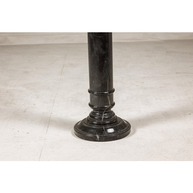 Vintage Black Marble Column Pedestal with White Veining and Stepped Base For Sale - Image 10 of 12
