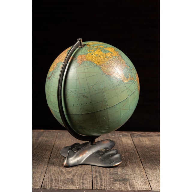 1940s Vintage "Peerless 12" Globe on Figural Japanned Copper Aviation Base by Weber Costello For Sale - Image 5 of 11