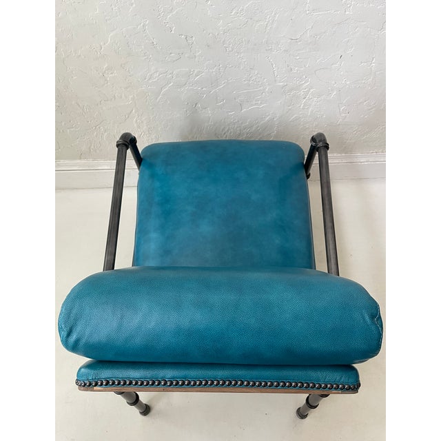Donovan Turquoise Blue Pebble Grain Leather Nailhead Club Chair by Cort Furniture For Sale - Image 4 of 7