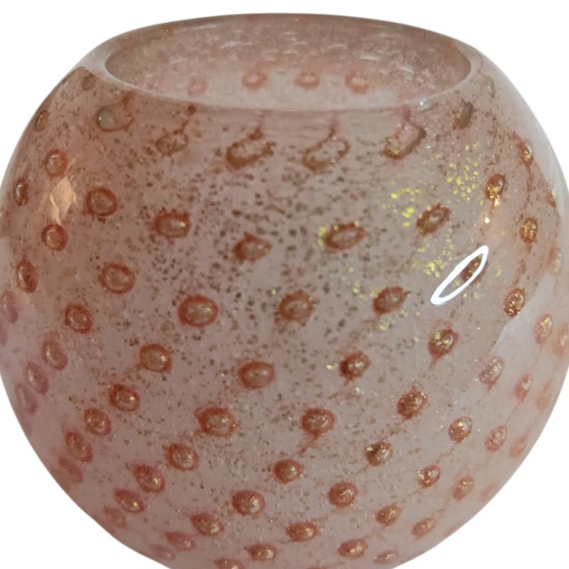 Pink Glass Paperweight Pink W/ Gold Flecks Contolled Bubbles Tealight Holder or Vase For Sale - Image 8 of 16