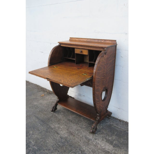 Late 19th Century Gothic Late 1800s Tiger Oak Secretary Desk 6276 For Sale - Image 5 of 17