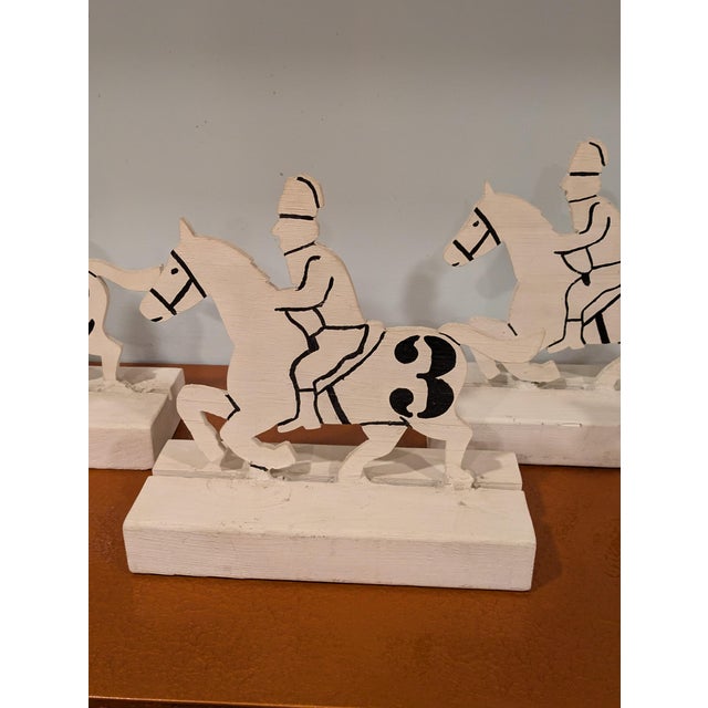 Vintage Folk Art Equestrian Chic Wood Race Horse Sculpture Carnaval Fair Game Pieces - Set of 6 For Sale - Image 9 of 18