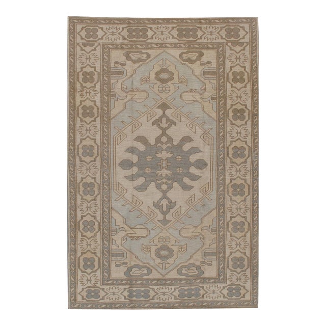 Vintage Circa 1940 Turkish Oushak Area Rug 4ft 5in X 7'ft 4in For Sale
