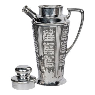 Antique Art Deco Silver Plated Engraved Cocktail Recipe Shaker What'll Yer Have For Sale